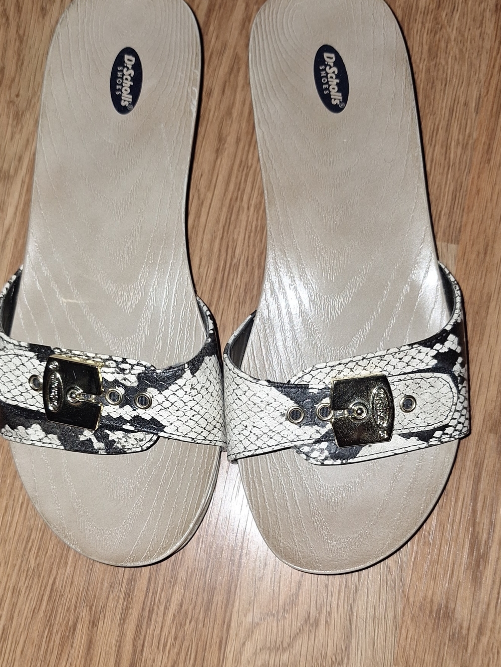 Dr. Scholl's Comfort Slide Sandals in Beige with Black Snakeskin Accent Sz 6 - Picture 6 of 7